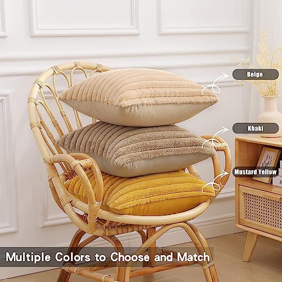 Fluffy Striped Decorative Pillow Covers-Khaki
