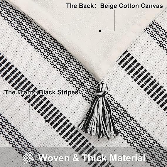 Decorative Woven Striped Pillow Covers with Tassels-Black