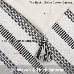 Decorative Woven Striped Pillow Covers with Tassels-Black