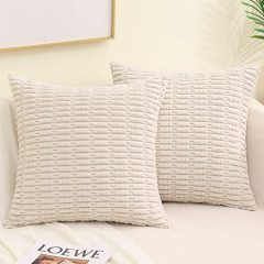 Corduroy Striped Square Pillow Covers-Cream White