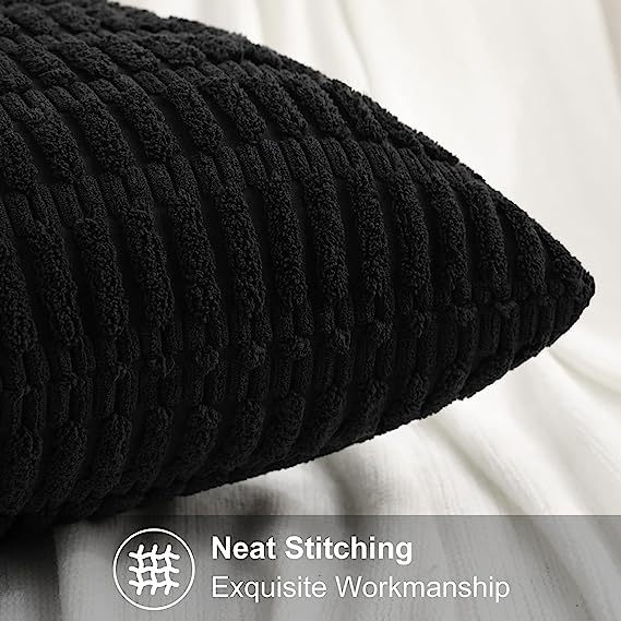Corduroy Striped Square Pillow Covers-Black