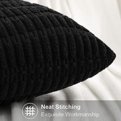Corduroy Striped Square Pillow Covers-Black