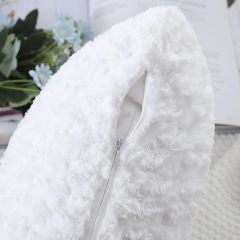 Fur Throw Pillow Covers 3D Rose Pattern-Bright White