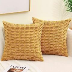 Corduroy Striped Square Pillow Covers-Mustard Yellow
