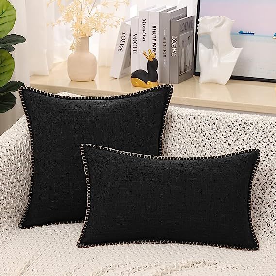 Linen Pillow Covers-Black