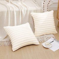 Fluffy Striped Decorative Pillow Covers-Cream White