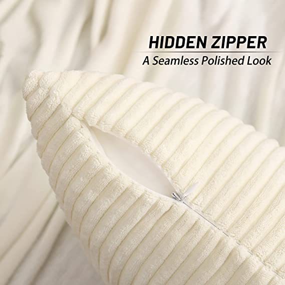 Corduroy Decorative Throw Pillow Covers-Cream White