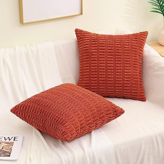 Corduroy Striped Square Pillow Covers-Rust