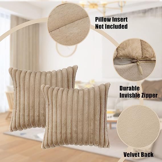 Fluffy Striped Decorative Pillow Covers-Khaki