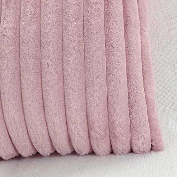 Fluffy Striped Decorative Pillow Covers-Blush Pink