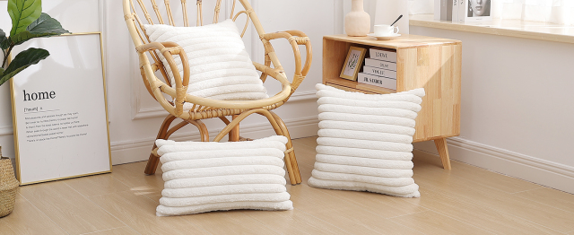 Fluffy Striped Decorative Pillow Covers-Cream White