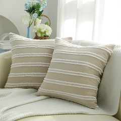 Neutral Striped Pillow Covers-Tan