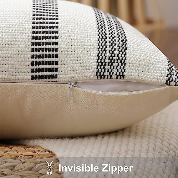 Decorative Woven Striped Pillow Covers with Tassels-Black