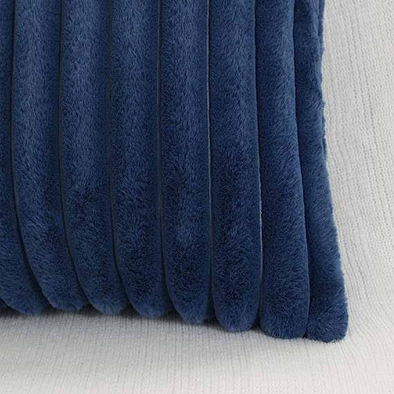 Fluffy Striped Decorative Pillow Covers-Navy Blue