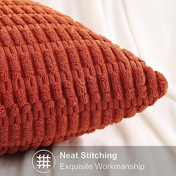 Corduroy Striped Square Pillow Covers-Rust