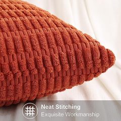 Corduroy Striped Square Pillow Covers-Rust