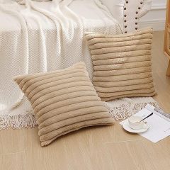 Fluffy Striped Decorative Pillow Covers-Khaki