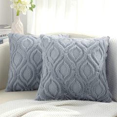 Plush Faux Wool Couch Pillow Covers-Blue Grey