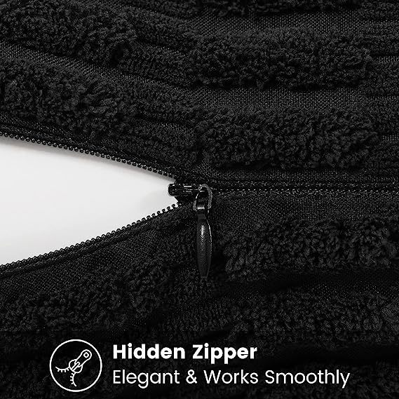 Corduroy Striped Square Pillow Covers-Black