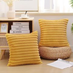 Fluffy Striped Decorative Pillow Covers-Mustard Yellow