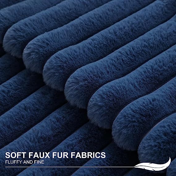 Fluffy Striped Decorative Pillow Covers-Navy Blue