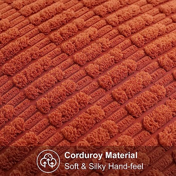 Corduroy Striped Square Pillow Covers-Rust
