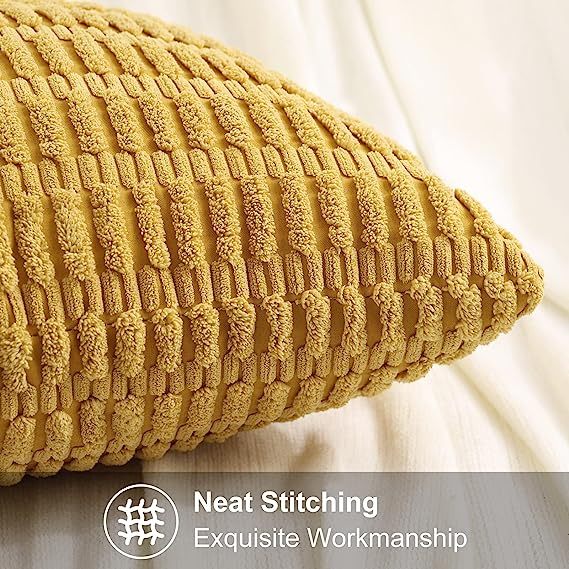 Corduroy Striped Square Pillow Covers-Mustard Yellow