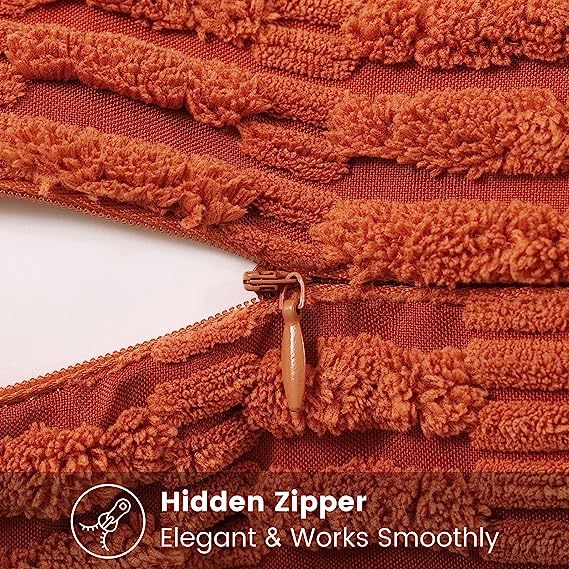 Corduroy Striped Square Pillow Covers-Rust