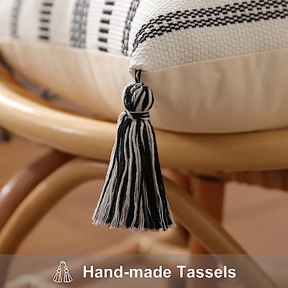 Decorative Woven Striped Pillow Covers with Tassels-Black
