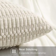 Corduroy Striped Square Pillow Covers-Cream White