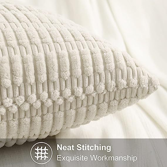 Corduroy Striped Square Pillow Covers-Cream White