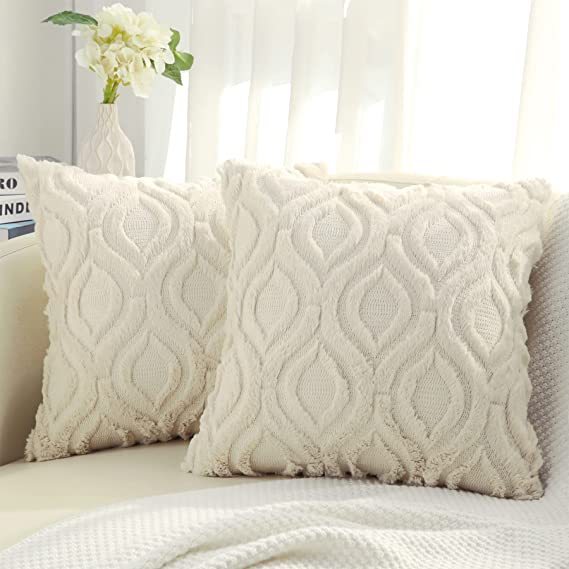 Plush Faux Wool Couch Pillow Covers-Beige