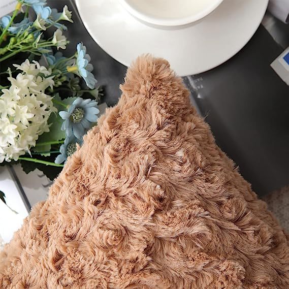 Fur Throw Pillow Covers 3D Rose Pattern-Brown