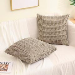 Corduroy Striped Square Pillow Covers-Khaki