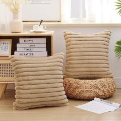 Fluffy Striped Decorative Pillow Covers-Khaki