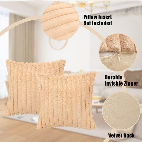 Fluffy Striped Decorative Pillow Covers-Beige