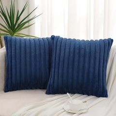 Fluffy Striped Decorative Pillow Covers-Navy Blue