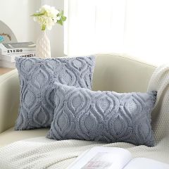Plush Faux Wool Couch Pillow Covers-Blue Grey