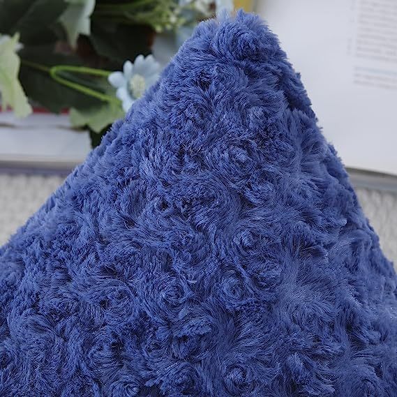 Fur Throw Pillow Covers 3D Rose Pattern-Blue