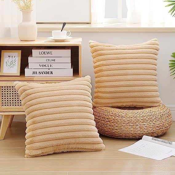 Fluffy Striped Decorative Pillow Covers-Beige