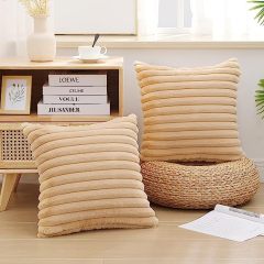 Fluffy Striped Decorative Pillow Covers-Beige