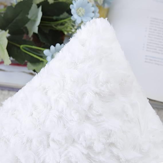 Fur Throw Pillow Covers 3D Rose Pattern-Bright White
