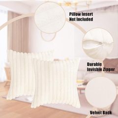 Fluffy Striped Decorative Pillow Covers-Cream White
