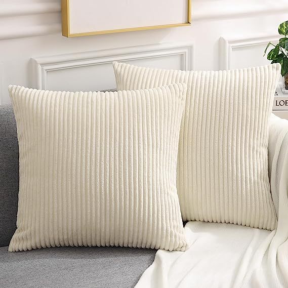 Corduroy Decorative Throw Pillow Covers-Cream White