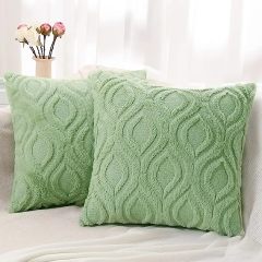 Plush Faux Wool Couch Pillow Covers-Sage Green