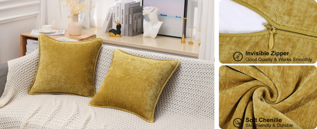 Chenille velvet Pillow Covers-Mineral Yellow