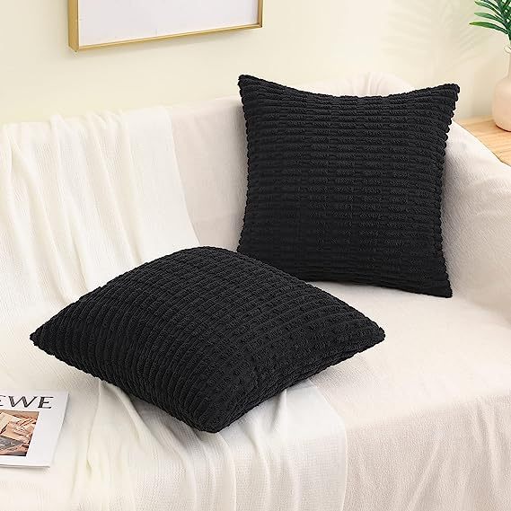 Corduroy Striped Square Pillow Covers-Black