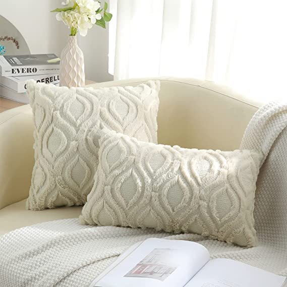 Plush Faux Wool Couch Pillow Covers-Beige