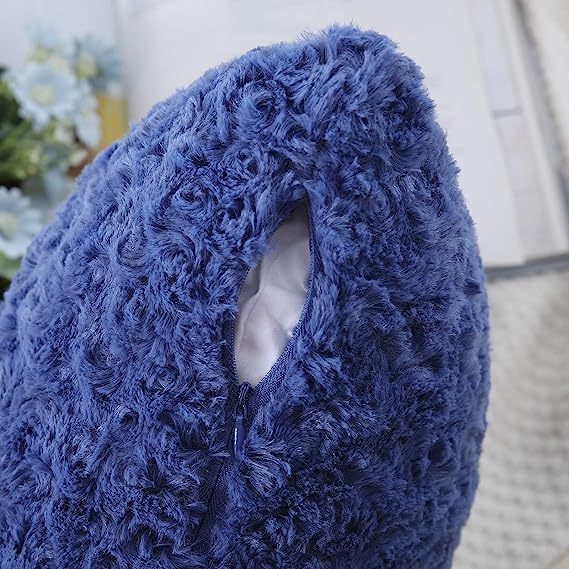 Fur Throw Pillow Covers 3D Rose Pattern-Blue