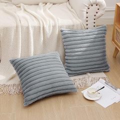 Fluffy Striped Decorative Pillow Covers-Grey